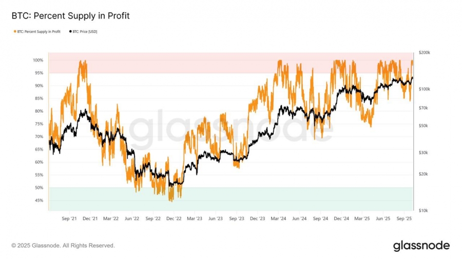۹۵٪ از عرضه در گردش بیت‌کوین وارد سود شد