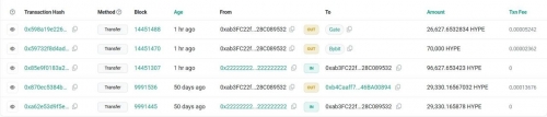 انتقال ۹۶,۶۲۸ توکن HYPE توسط آرتور هیز به صرافی‌ها