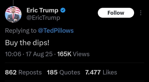 توصیه اریک ترامپ به سرمایه&zwnj;گذاران کریپتو