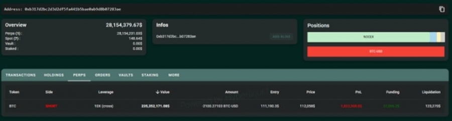 نهنگ داخلی بیت‌کوین موقعیت فروش ۲۳۵ میلیون دلاری باز کرد